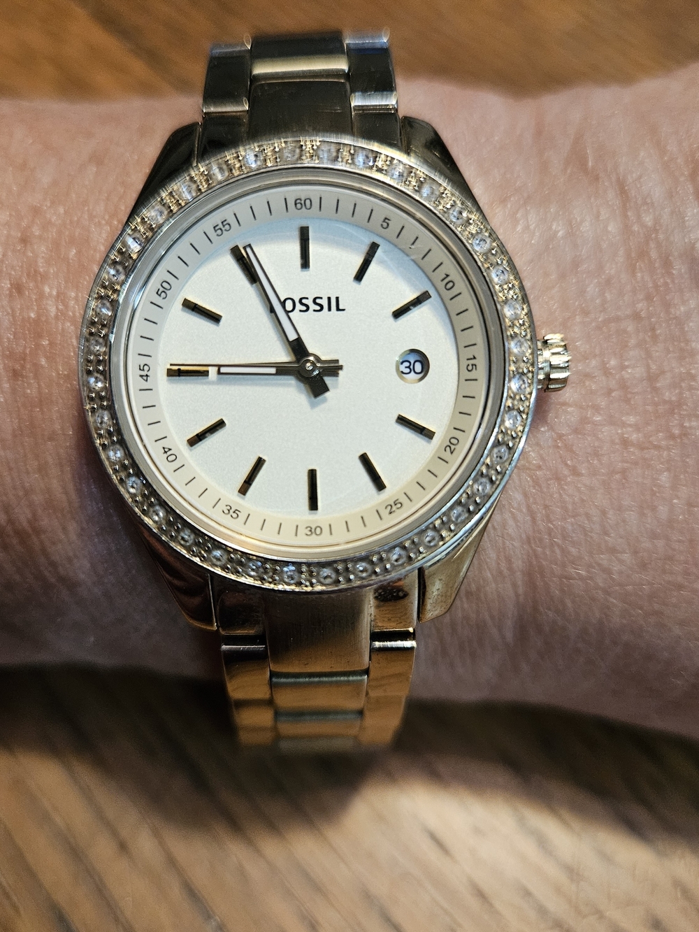 Fossil Gold-Tone Stella ES3107 Crystal Accent Watch with White Dial